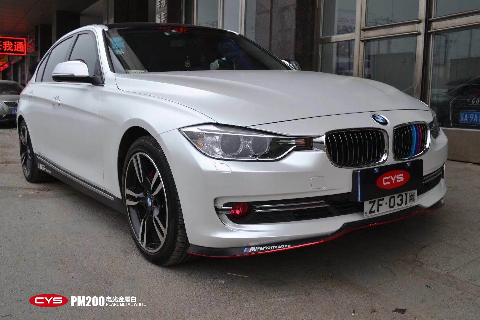 宝马328电光金属白汽车改色贴膜-膜手世家